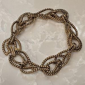 Monet Vintage Gold Twisted Rope Chain Bracelet 1960 Bangle Jewelry Holiday Party